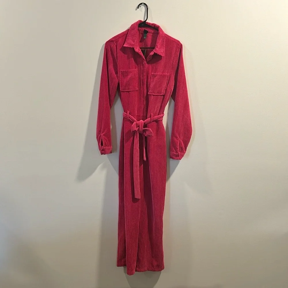 Pink Corduroy Belted Jumpsuit - Picture 6 of 7